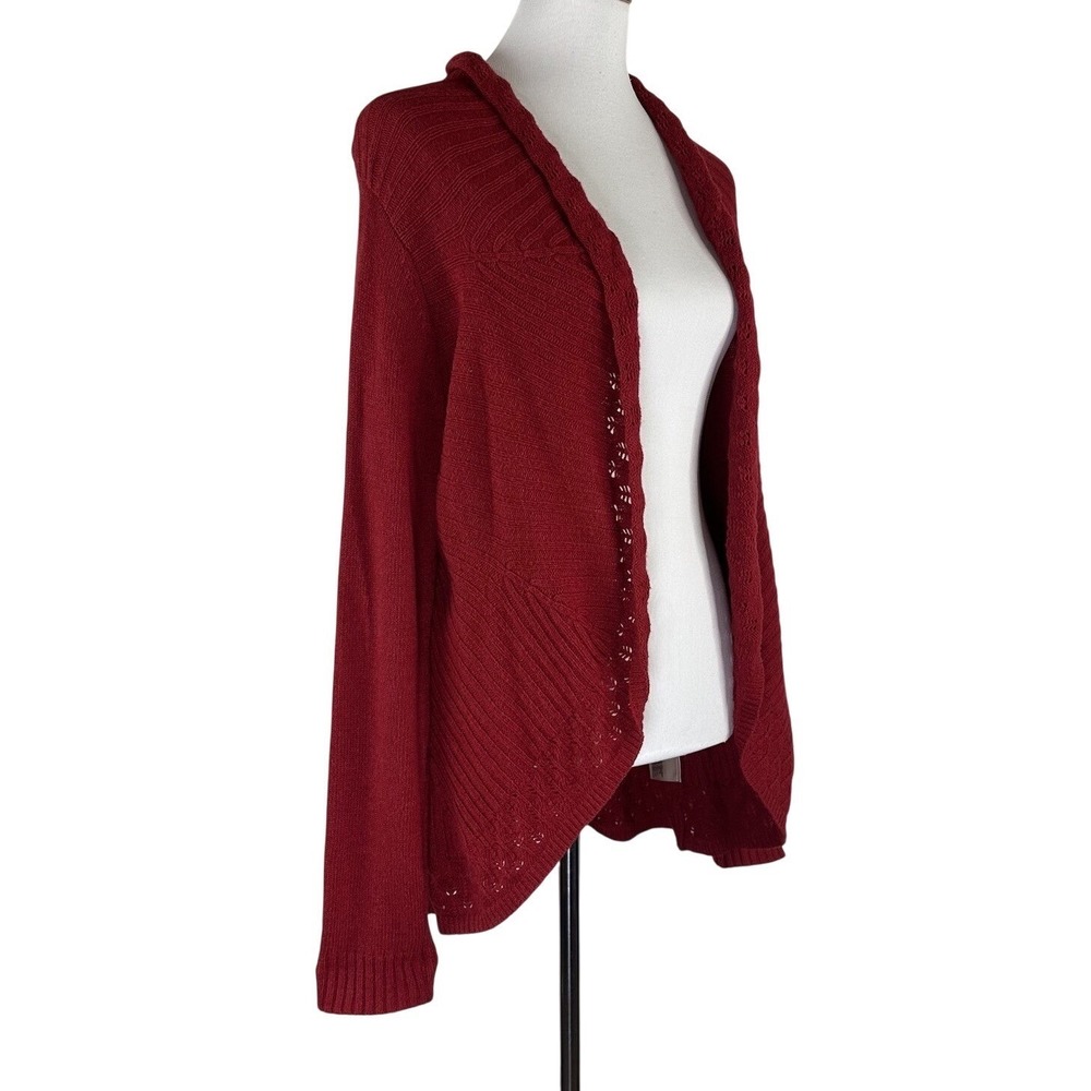 Anthropologie Knitted And Knotted Sweater Open Shawl Waterfall Neck Red Womens M